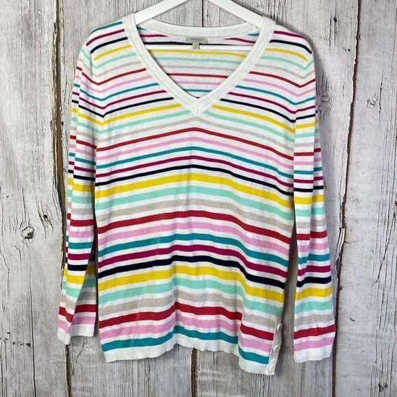Women's Talbots New Multi Color Striped V Neck Long Sleeve Sweater Size M 292 - Picture 1 of 10